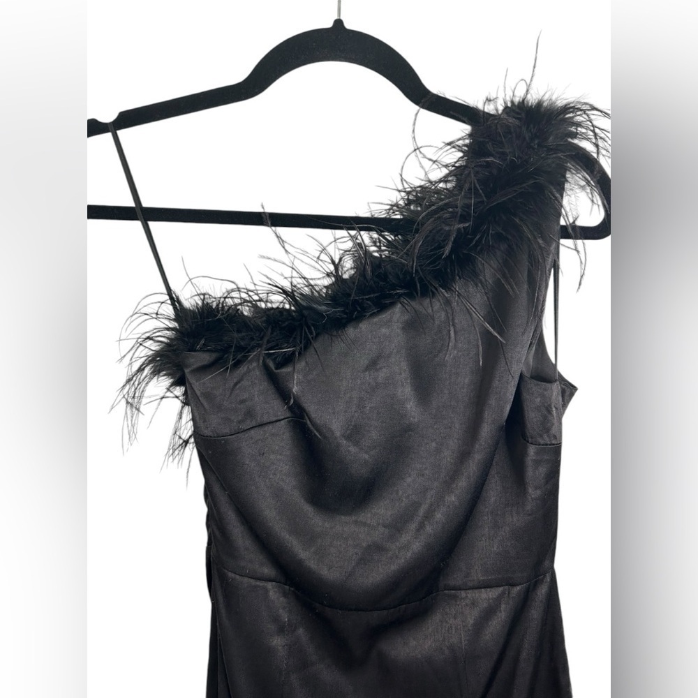 Altar’d State Feather Detail Satin One Shoulder Little Black Dress Women’s Sz XS - Picture 5 of 13